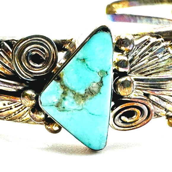 Emerson Delgarito Navajo Sterling White Buffalo Turquoise  Emerson Delgarito Turquoise Cuff Bracelet — Sterling Silver — Navajo Artist